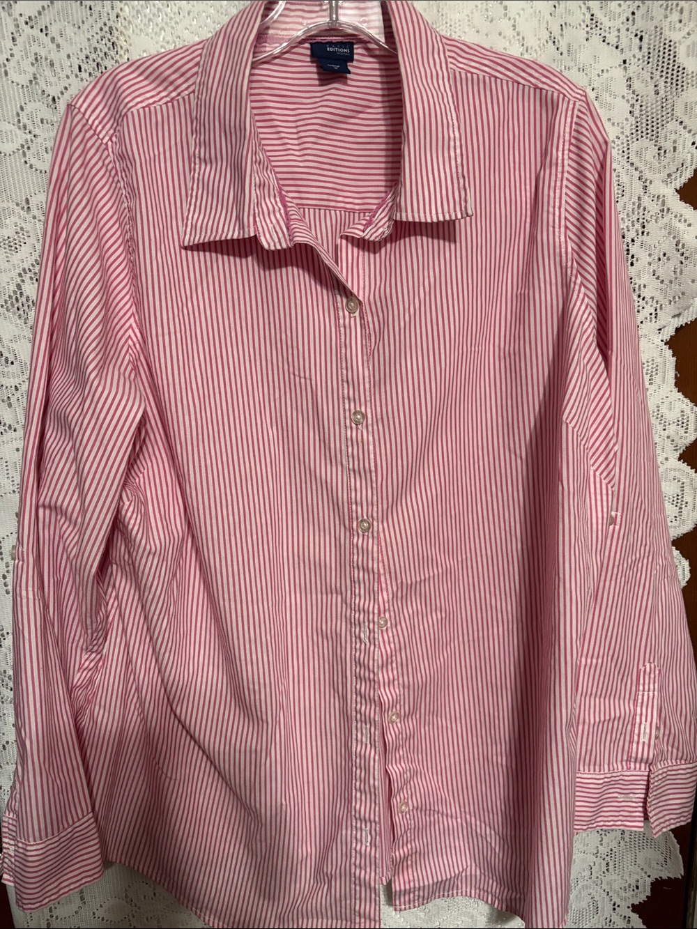 Basic Editions Cotton Pink and White Striped Dress Shirt Size 1X